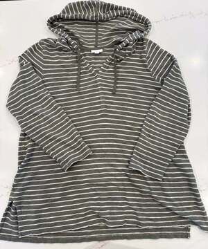 J.Jill Olive Green Striped V-Neck Hoodie Pullover Size M